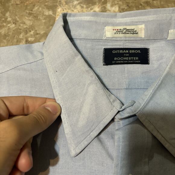 Gitman Bros Rochester Shirt Mens 19 36 Pinpoint Cotton Oxford Long Sleeve - Picture 5 of 12